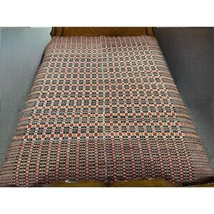 Antique Wool Overshot Coverlet Handwoven 4 Pattern Red Black White Full/queen